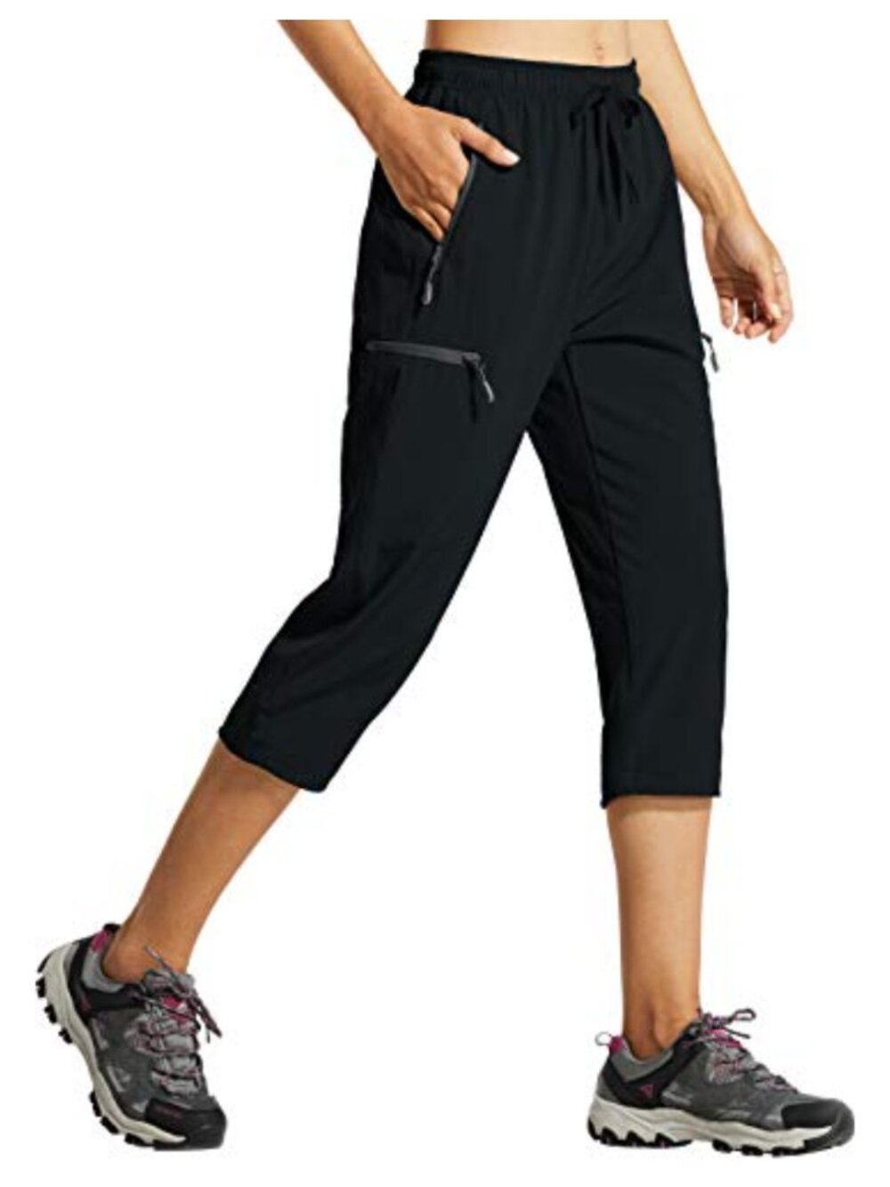 Women's Cargo Capri Pants Quick Dry Lightweight Hiking Athletic Zipper Pockets